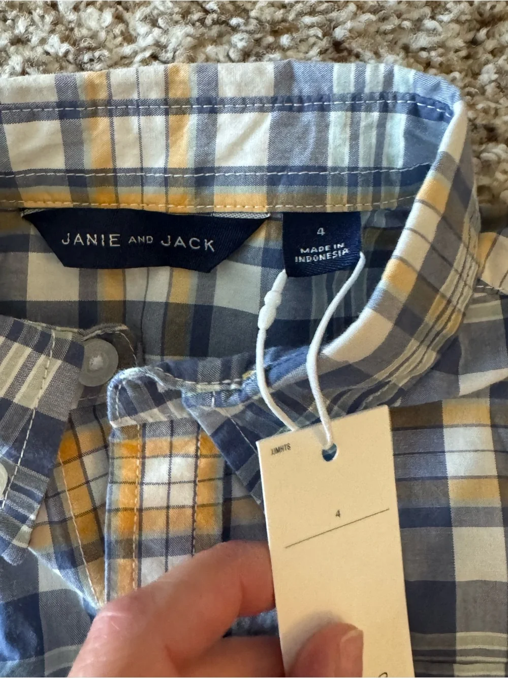 Janie and Jack Button-Up Plaid Shirt in Blue and Yellow